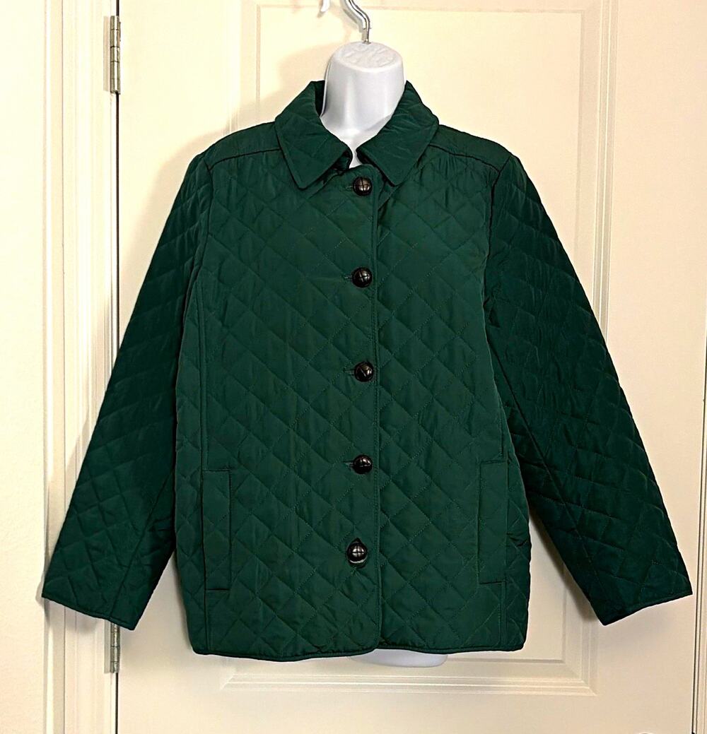 Jones New York Green Quilted Button Front Collared Pockets Jacket Women's PL